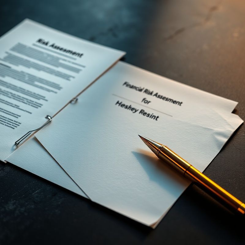 Risk assessment documents on a charcoal desk with a gold-trimmed pen