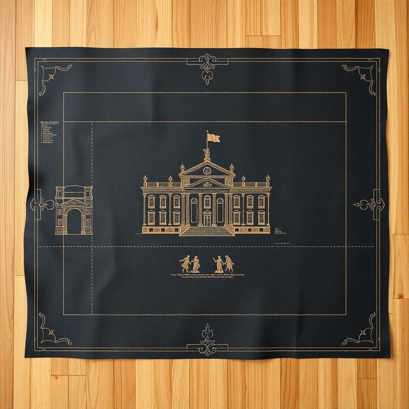 Architectural blueprint and legal structure diagram on charcoal paper with gold annotations