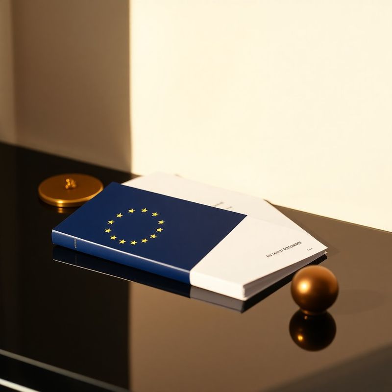 EU regulatory document and policy folder on a polished dark surface